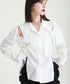 Cut-Out Ribbon Sleeve Shirt